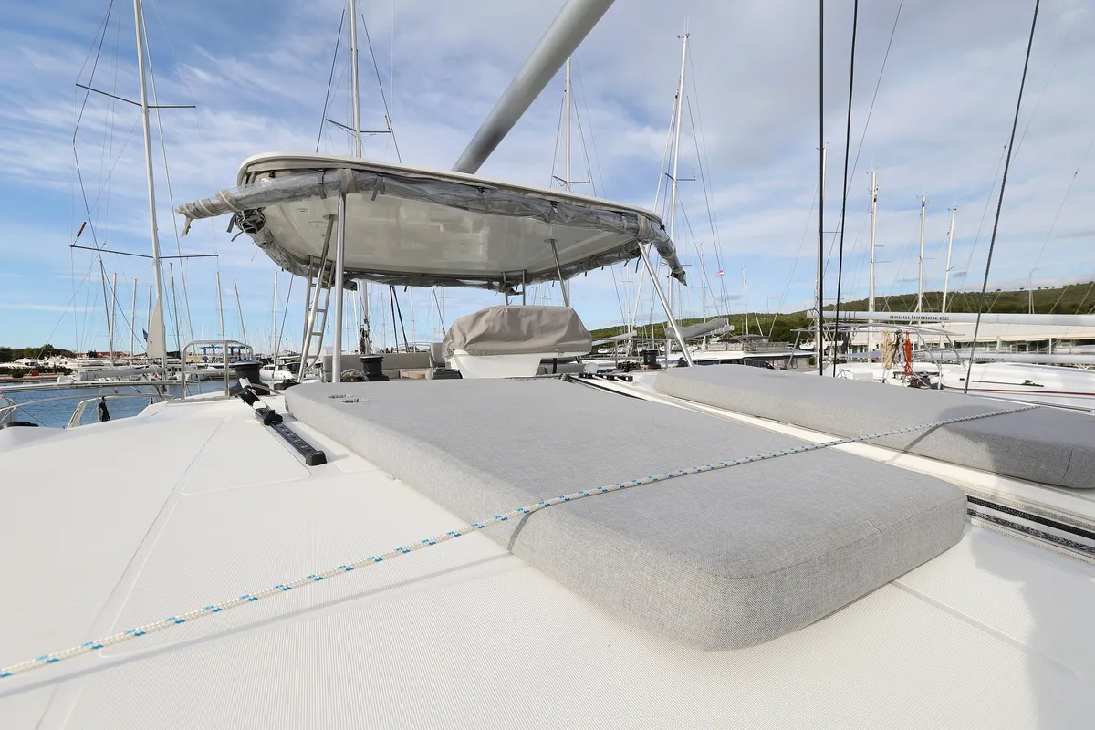 Deck of ZARATHUSTRA, a Lagoon 51 catamaran at Sukošan, Croatia