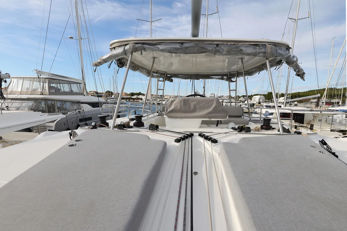 Deck of ZARATHUSTRA, a Lagoon 51 catamaran at Sukošan, Croatia