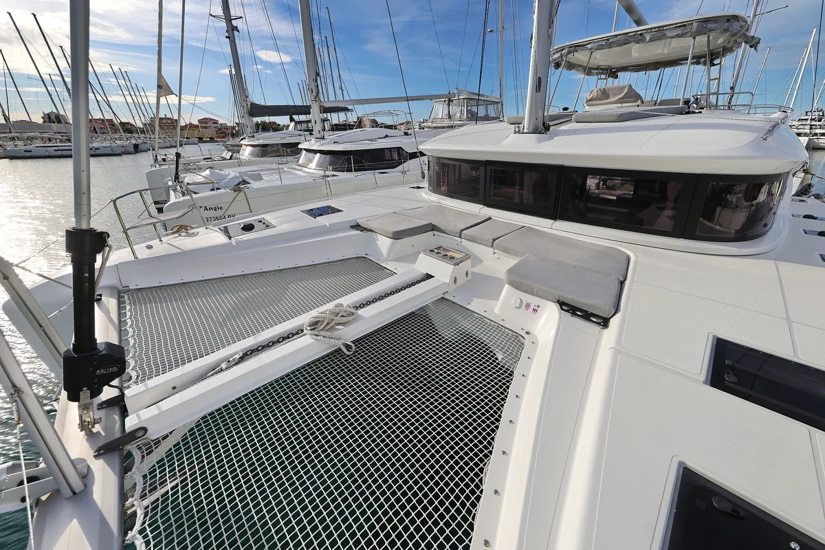 Deck of ZARATHUSTRA, a Lagoon 51 catamaran at Sukošan, Croatia