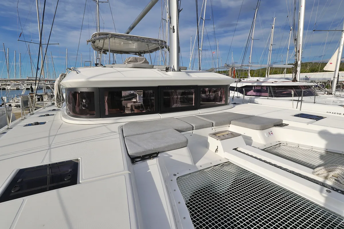 Deck of ZARATHUSTRA, a Lagoon 51 catamaran at Sukošan, Croatia
