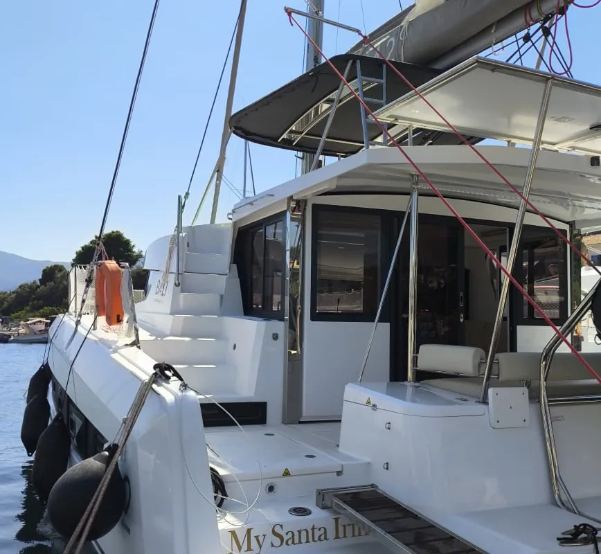 Deck of Bali 4.2, a catamaran at Ellomenos, Greece
