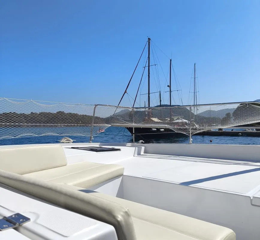 Deck of Bali 4.2, a catamaran at Ellomenos, Greece
