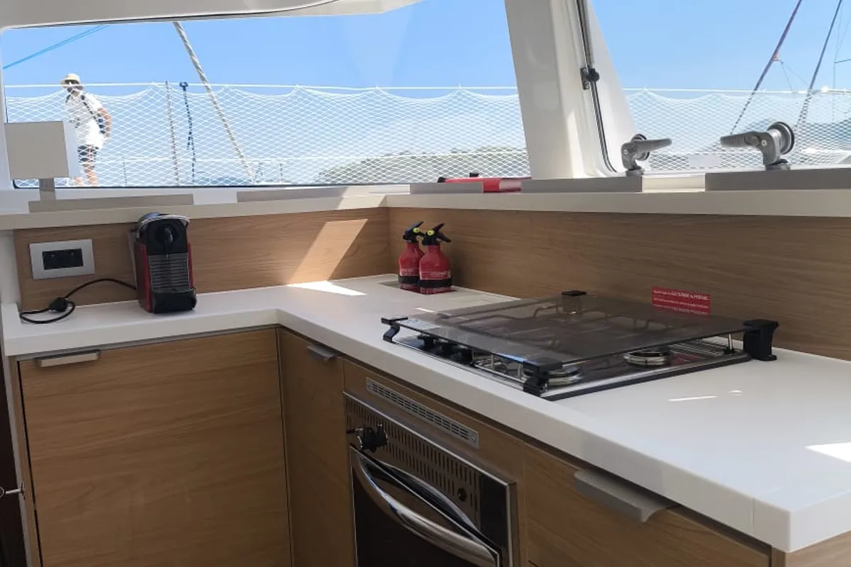 Galley of Bali 4.2, a catamaran at Ellomenos, Greece