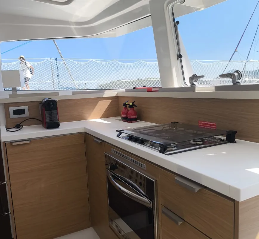 Galley of Bali 4.2, a catamaran at Ellomenos, Greece