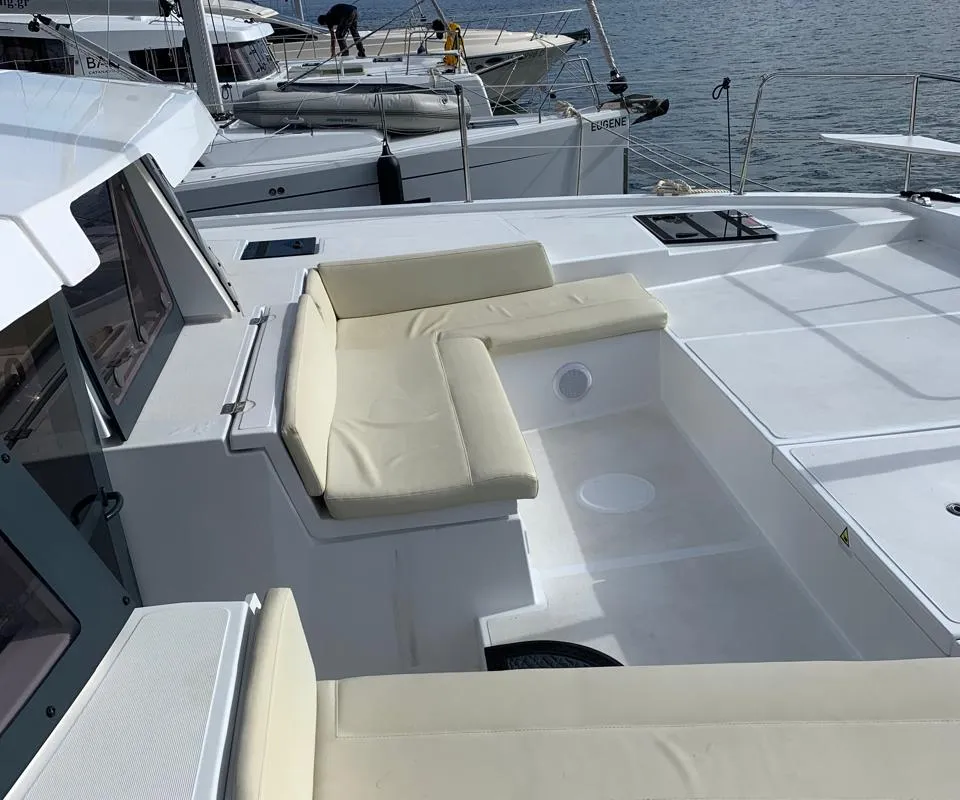 Deck of Bali 4.2, a catamaran at Ellomenos, Greece
