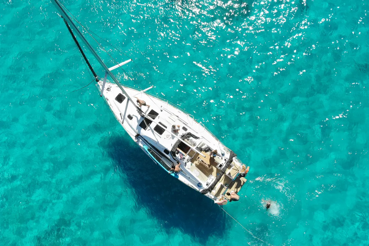 Exterior view of Negroni, a Elan 40.1 sailboat at Ibiza, Spain