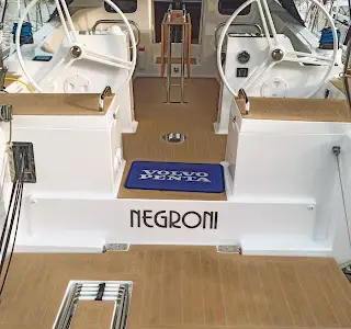 Deck of Negroni, a Elan 40.1 sailboat at Ibiza, Spain