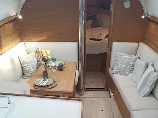 Salon of Negroni, a Elan 40.1 sailboat at Ibiza, Spain
