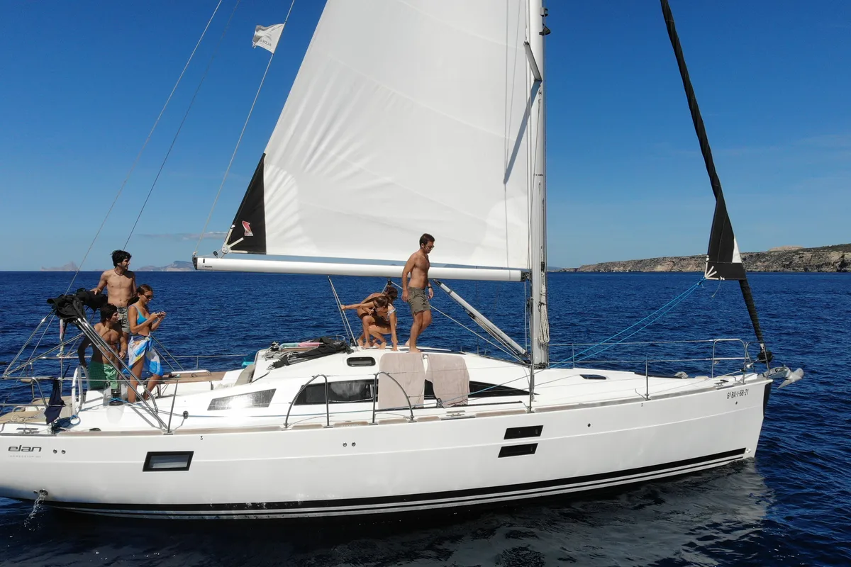 Exterior view of Negroni, a Elan 40.1 sailboat at Ibiza, Spain