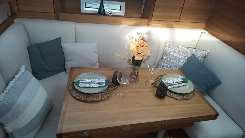 Salon of Negroni, a Elan 40.1 sailboat at Ibiza, Spain