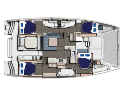 Floor plan of Moorings 5000-5/4 Club, a Leopard 50 catamaran at Road Town, British Virgin Islands