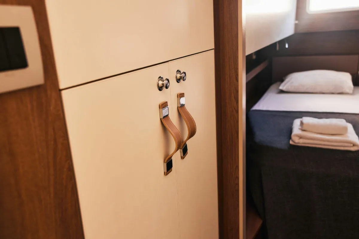 Cabin on Ediba Libra, a Bali 4.4 catamaran at Marmaris, Turkey