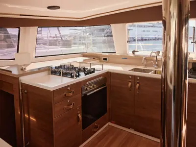 Galley of Ediba Libra, a Bali 4.4 catamaran at Marmaris, Turkey