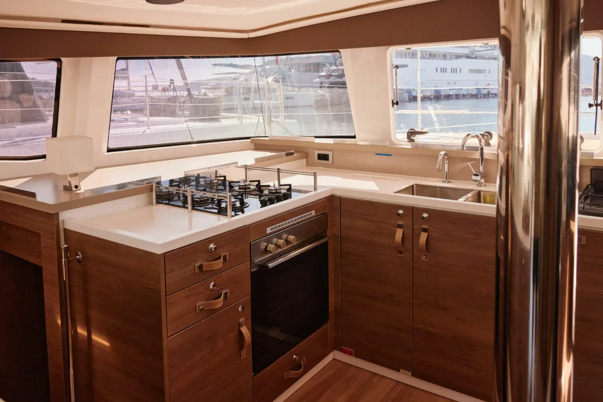 Galley of Ediba Libra, a Bali 4.4 catamaran at Marmaris, Turkey