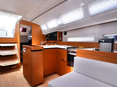 Galley of Sail Me, a Jeanneau Sun Odyssey 410 sailboat at Marmaris, Turkey