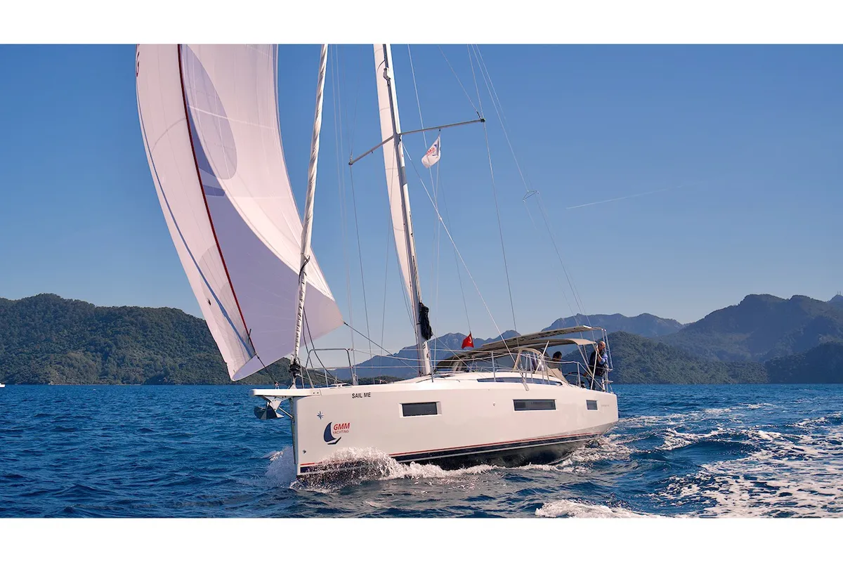 Exterior view of Sail Me, a Jeanneau Sun Odyssey 410 sailboat at Marmaris, Turkey