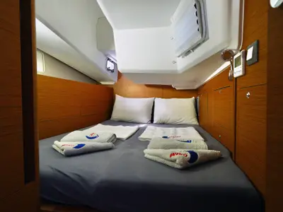 Cabin on Sail Me, a Jeanneau Sun Odyssey 410 sailboat at Marmaris, Turkey