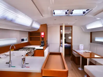 Salon of Sail Me, a Jeanneau Sun Odyssey 410 sailboat at Marmaris, Turkey