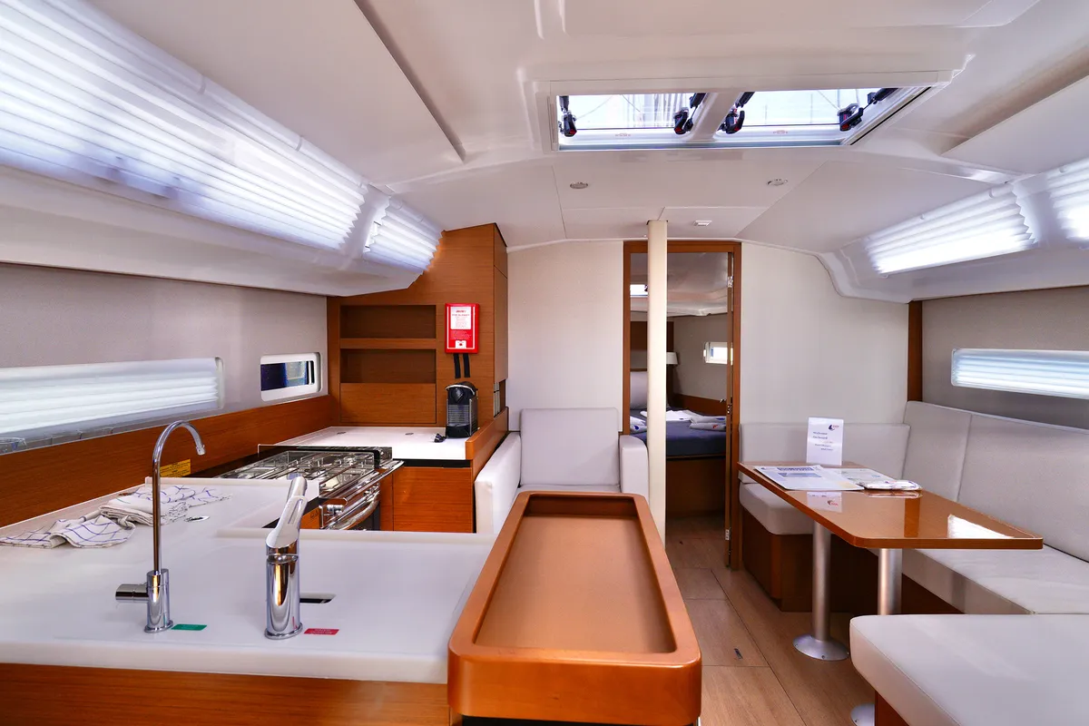 Salon of Sail Me, a Jeanneau Sun Odyssey 410 sailboat at Marmaris, Turkey