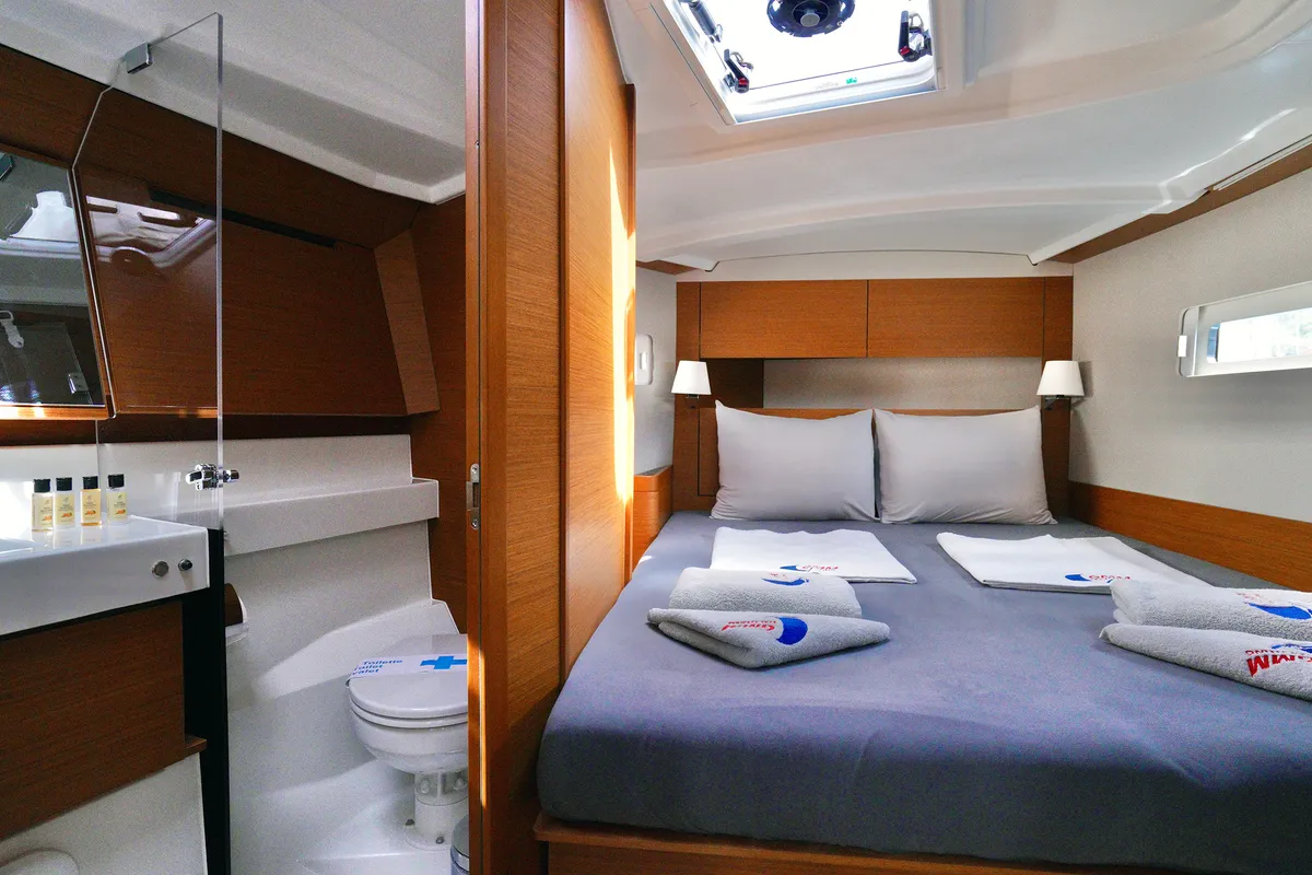 Cabin on Sail Me, a Jeanneau Sun Odyssey 410 sailboat at Marmaris, Turkey