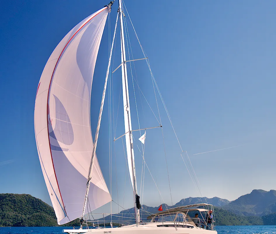Exterior view of Sail Me, a Jeanneau Sun Odyssey 410 sailboat at Marmaris, Turkey
