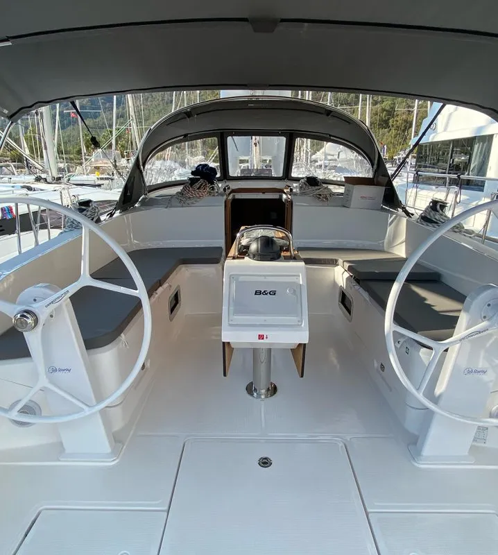 Cockpit of Northberry, a Bavaria Cruiser 41 sailboat at Fethiye, Turkey