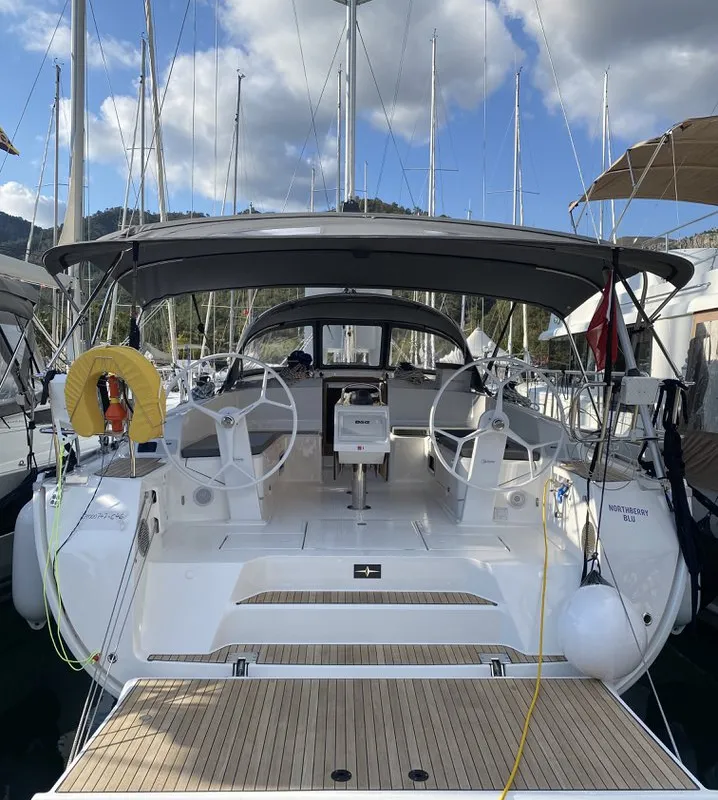 Cockpit of Northberry, a Bavaria Cruiser 41 sailboat at Fethiye, Turkey