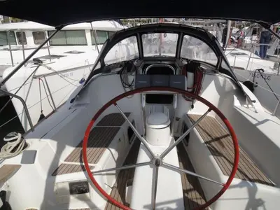 Cockpit of Celeste, a Jeanneau Sun Odyssey 36i sailboat at Lavreotiki Municipal Unit, Greece