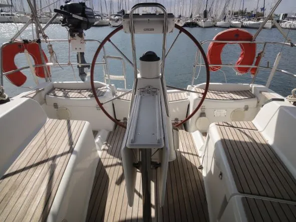 Cockpit of Celeste, a Jeanneau Sun Odyssey 36i sailboat at Lavreotiki Municipal Unit, Greece