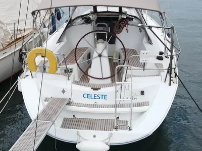 Deck of Celeste, a Jeanneau Sun Odyssey 36i sailboat at Lavreotiki Municipal Unit, Greece