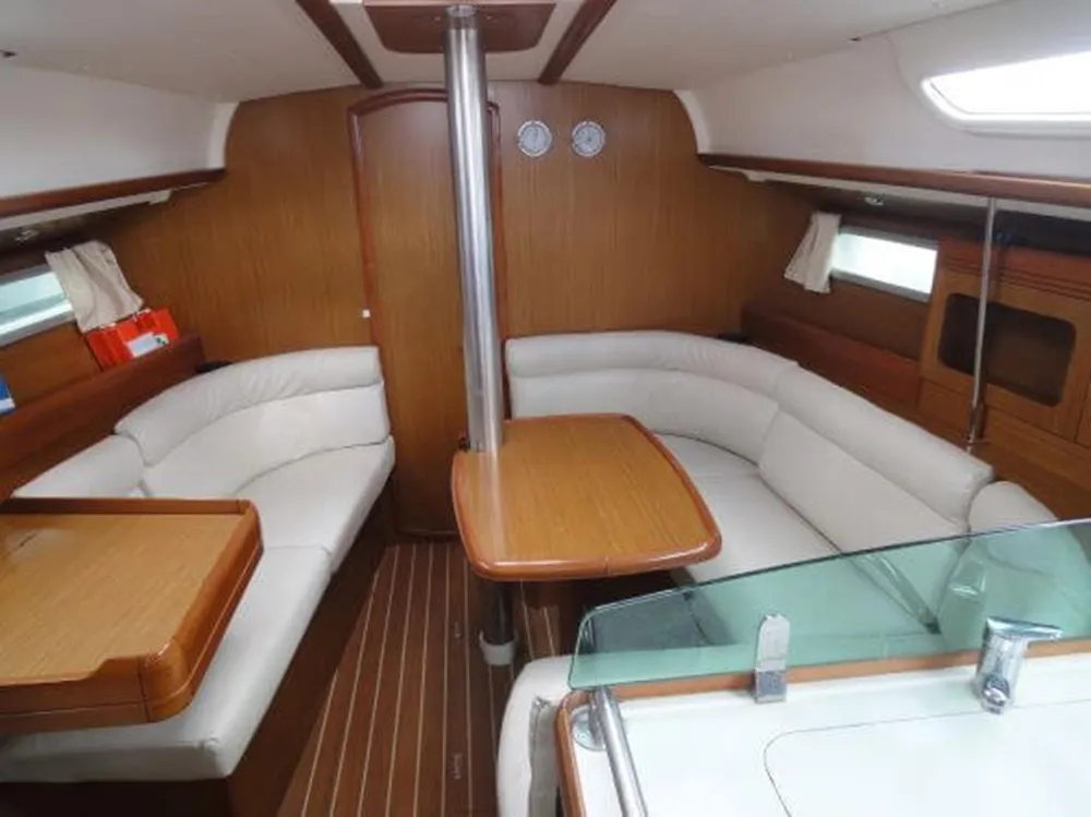 Salon of Celeste, a Jeanneau Sun Odyssey 36i sailboat at Lavreotiki Municipal Unit, Greece