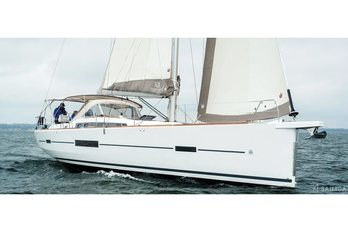Exterior view of Sunshine Planet, a Dufour 520 Grand Large sailboat at Marsala, Italy