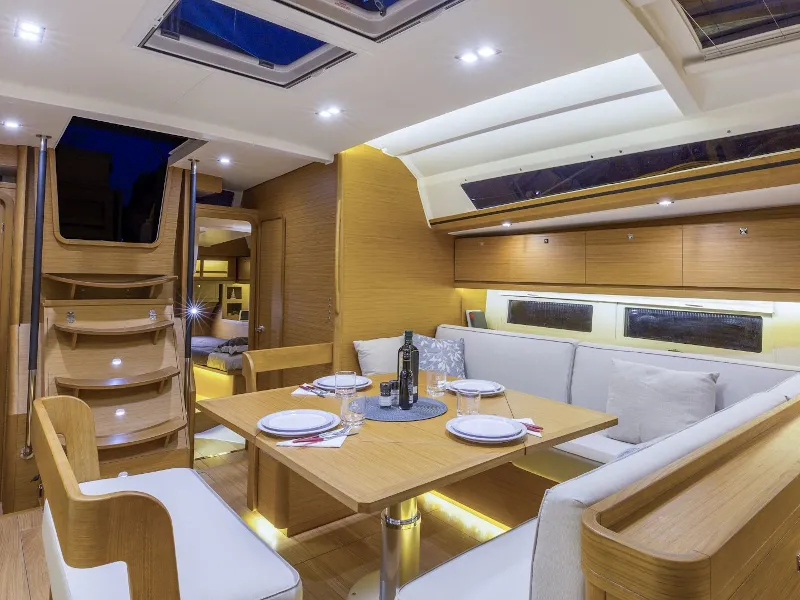 Salon of Sunshine Planet, a Dufour 520 Grand Large sailboat at Marsala, Italy