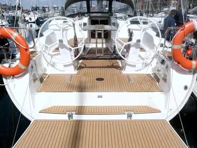 Cockpit of Ventus, a Bavaria Cruiser 41S sailboat at Heiligenhafen, Germany