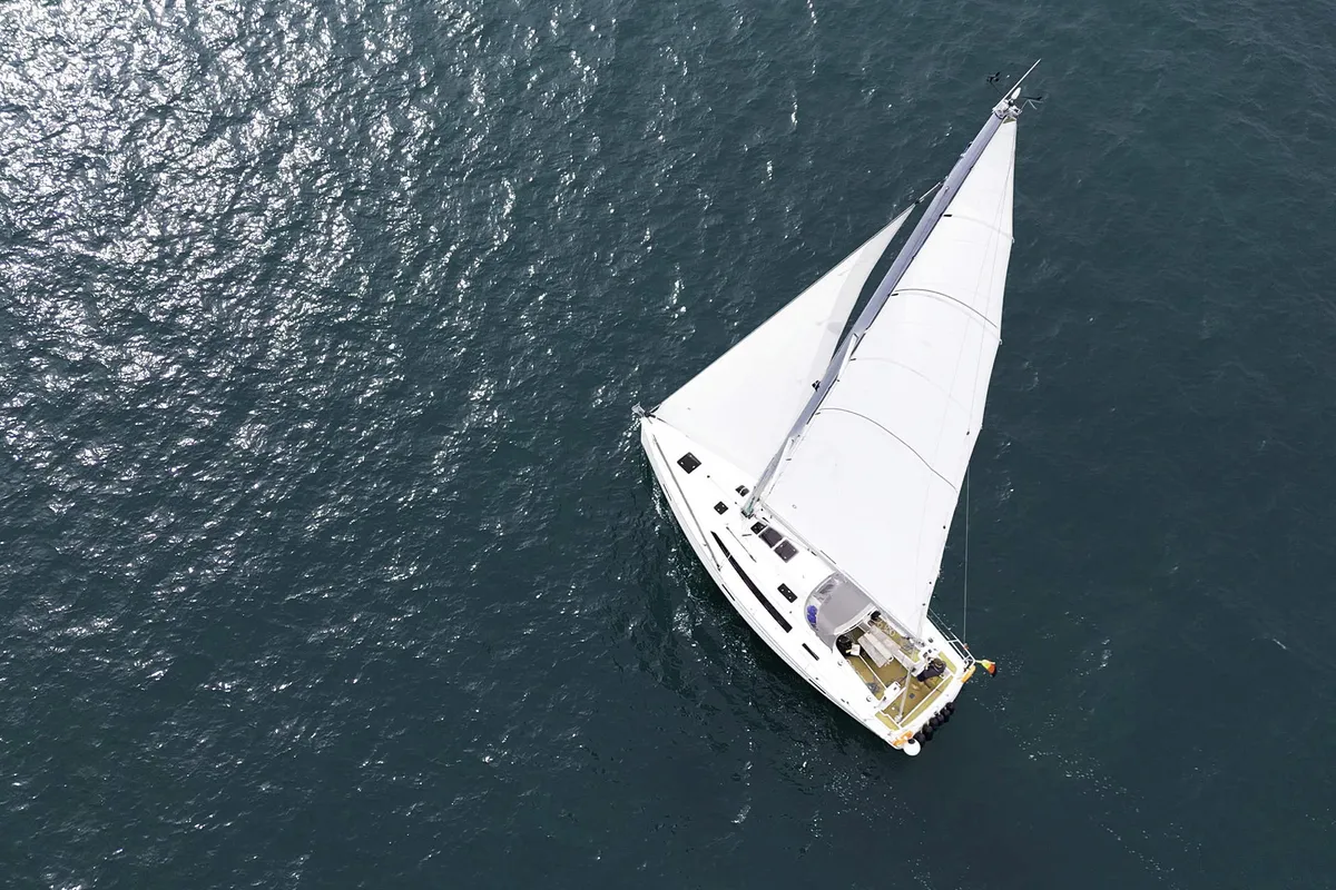Exterior view of Ventus, a Bavaria Cruiser 41S sailboat at Heiligenhafen, Germany