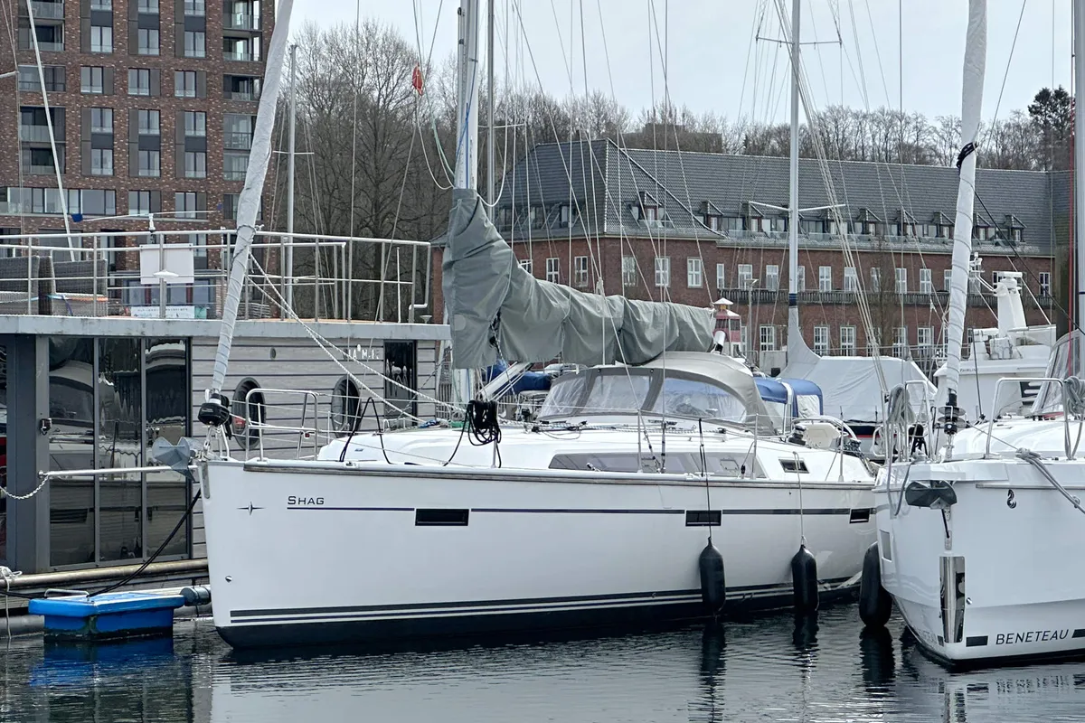 Exterior view of Ventus, a Bavaria Cruiser 41S sailboat at Heiligenhafen, Germany