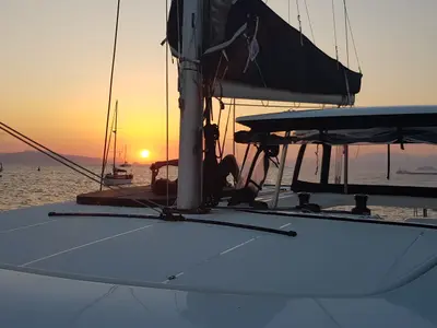 Deck of Midas, a Lagoon 42 catamaran at Athens, Greece