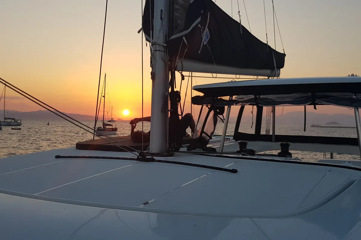 Deck of Midas, a Lagoon 42 catamaran at Athens, Greece