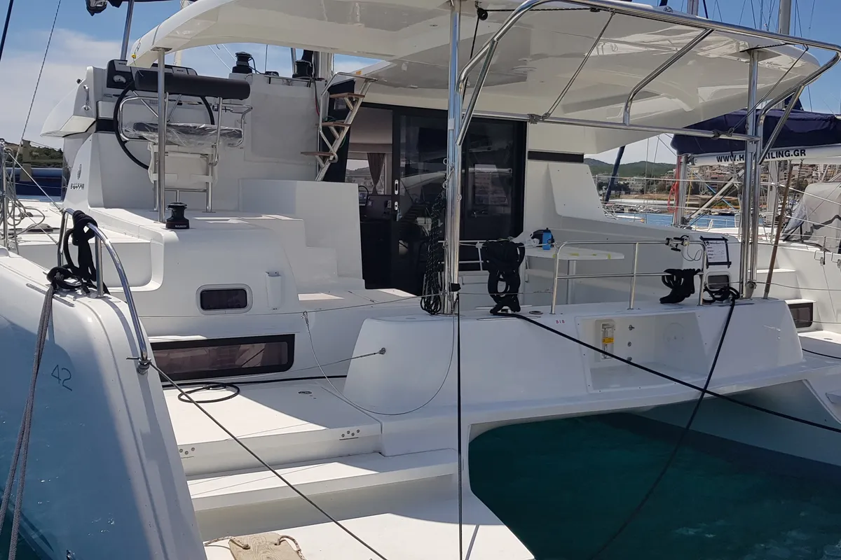 Deck of Midas, a Lagoon 42 catamaran at Athens, Greece