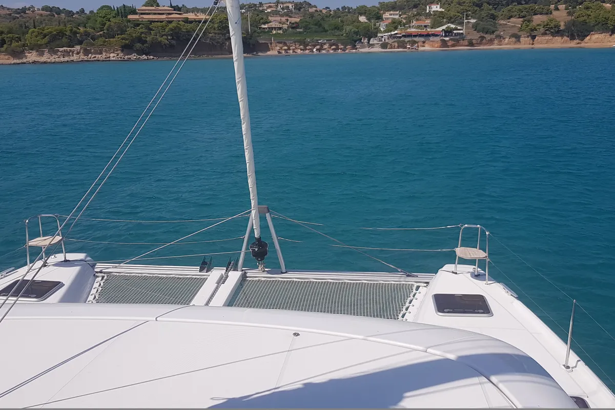 Deck of Midas, a Lagoon 42 catamaran at Athens, Greece