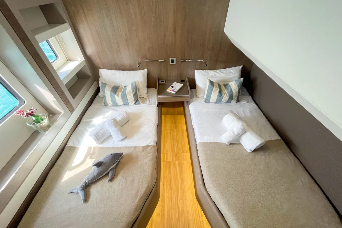 Cabin on MIM OCEAN 2, a Bali 5.4 catamaran at Port d'Andratx, Spain