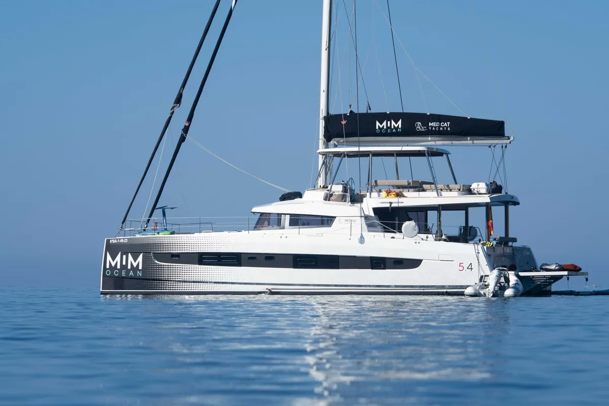Exterior view of MIM OCEAN 2, a Bali 5.4 catamaran at Port d'Andratx, Spain