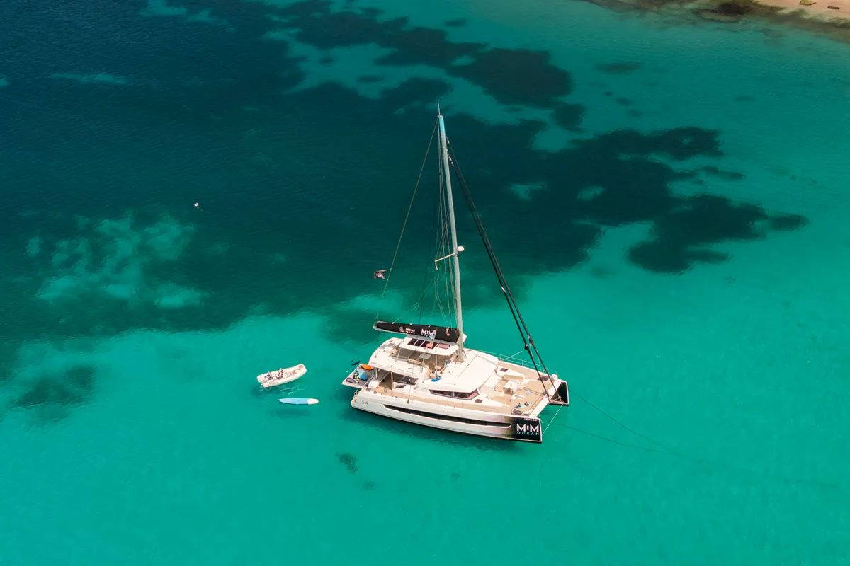 Exterior view of MIM OCEAN 2, a Bali 5.4 catamaran at Port d'Andratx, Spain