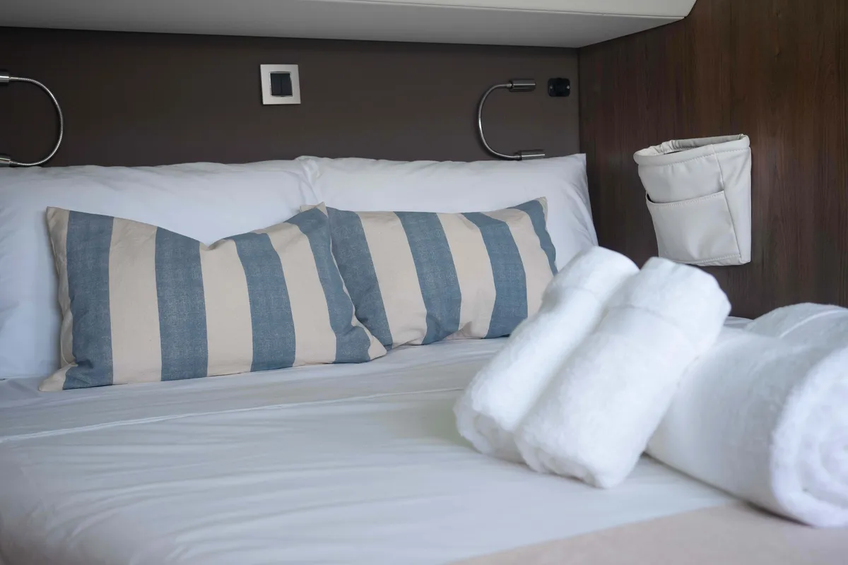 Cabin on MIM OCEAN 2, a Bali 5.4 catamaran at Port d'Andratx, Spain