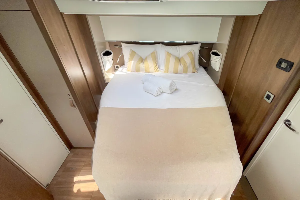 Cabin on MIM OCEAN 2, a Bali 5.4 catamaran at Port d'Andratx, Spain