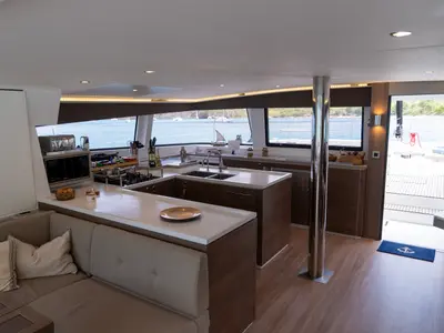 Galley of MIM OCEAN 2, a Bali 5.4 catamaran at Port d'Andratx, Spain