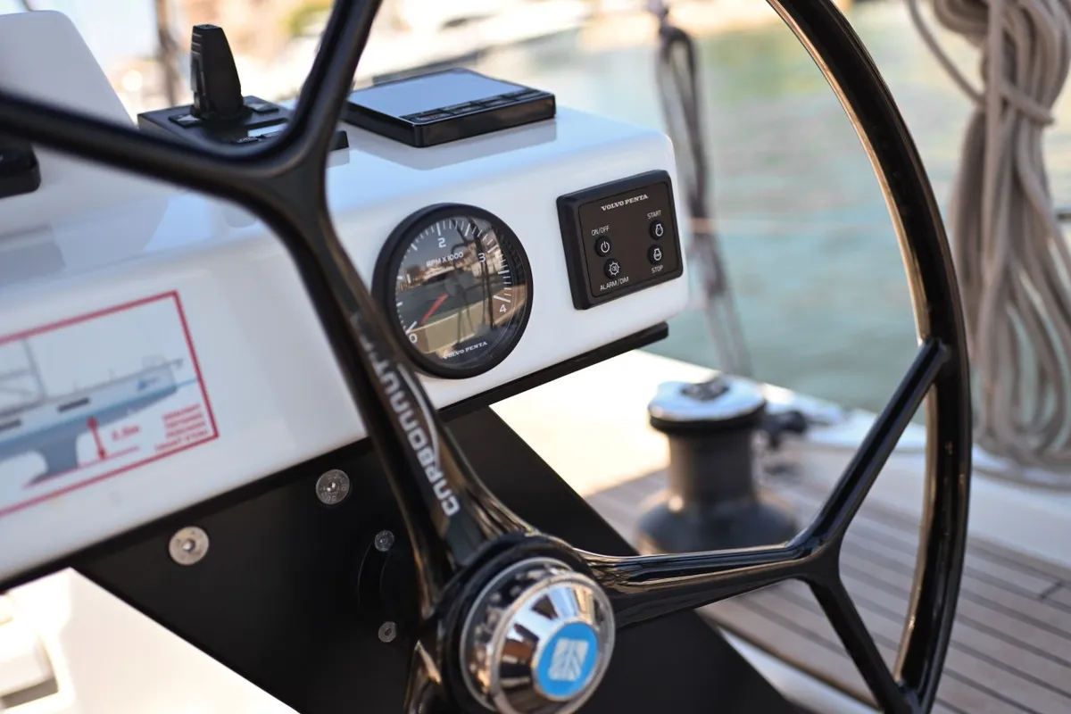 Cockpit of La Familia, a Dufour 470 sailboat at Zadar, Croatia