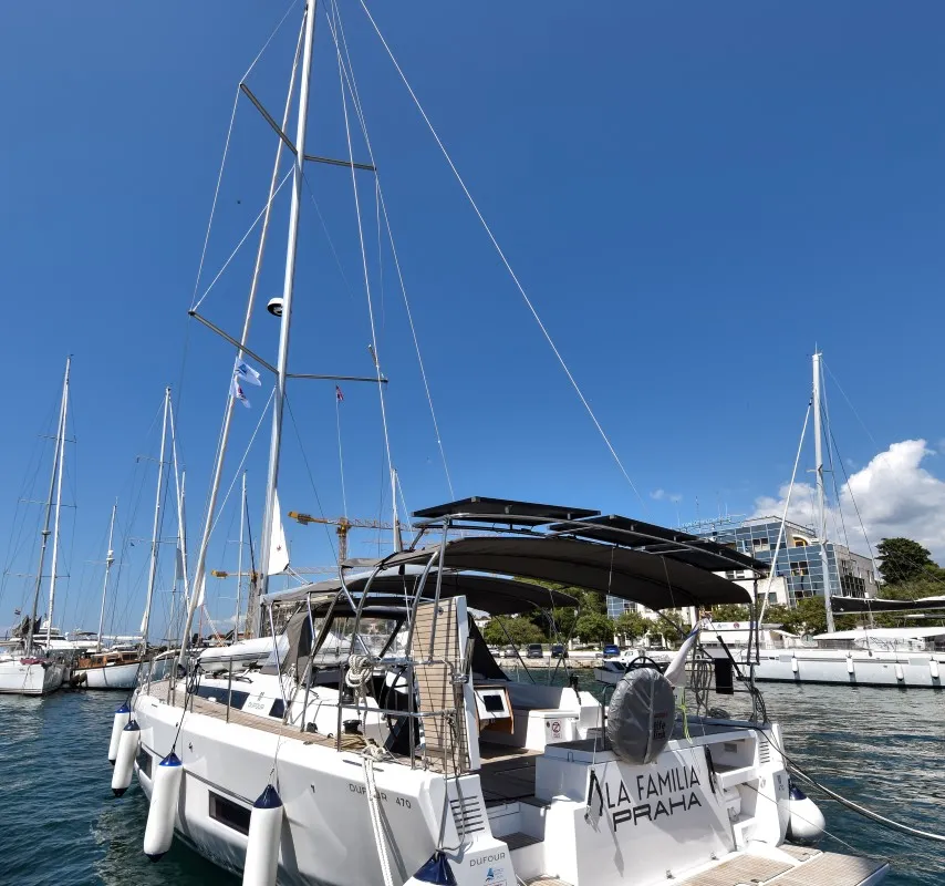 Exterior view of La Familia, a Dufour 470 sailboat at Zadar, Croatia