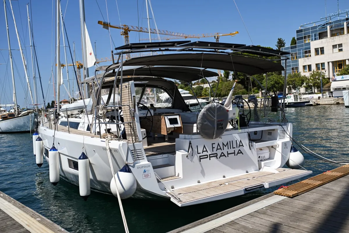 Exterior view of La Familia, a Dufour 470 sailboat at Zadar, Croatia
