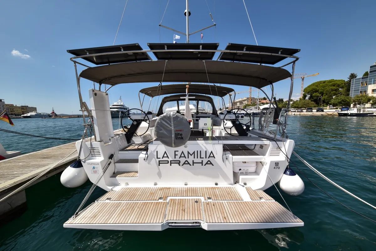 Exterior view of La Familia, a Dufour 470 sailboat at Zadar, Croatia